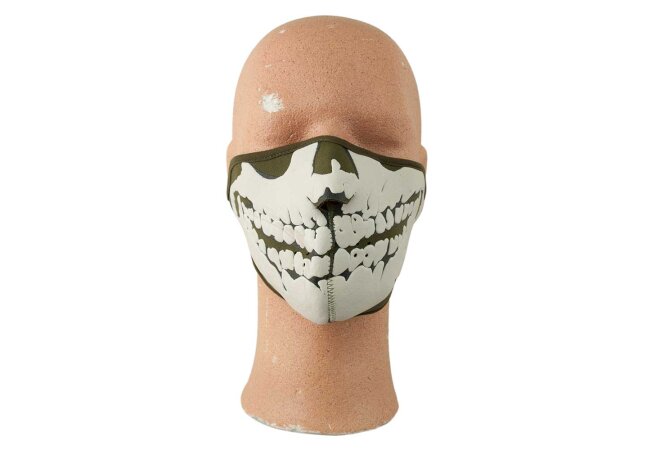 Gesichtsschutz-Maske Neopren Totenkopf oliv