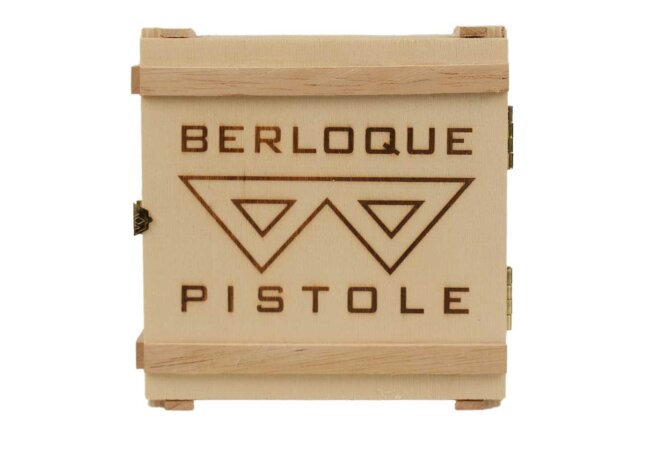 Berloque Set vernickelt in Holzkassette, Schreckschuss cal. 2mm