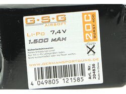 GSG LiPo Akku 7,4V, 1500mAh, 20C, PEQ-Type