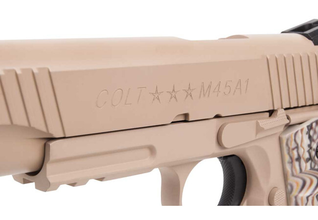 Colt 1911 Railgun Vollmetall CO2 Softair Blow Back, tan