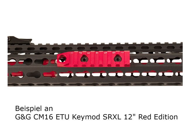 Picatinny Rail, 7 Slots, rot eloxiert für Keymod / M-Lok
