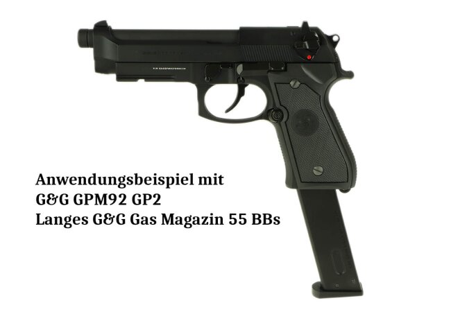 Langes Magazin für G&G GPM92 Gas Softair Pistolen, 55 BBs