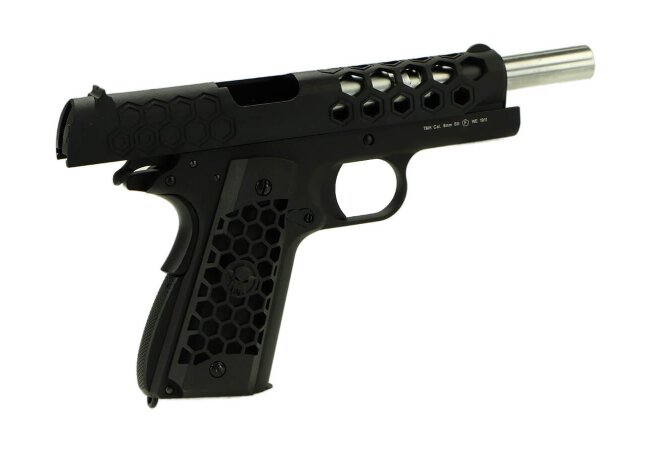 M1911 Hex Cut Full Metal GBB Softair Pistole, schwarz