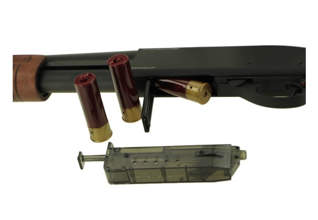 3-Shot Federdruck Shotgun Softair, S8877-RW, wooden version