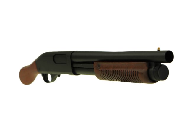 3-Shot Federdruck Shotgun Softair, S8877-RW, wooden version